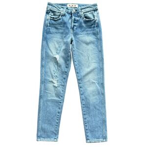AMO Tomboy Crop Jeans Air Distressed High Rise Button Fly Denim Size 23 Designer